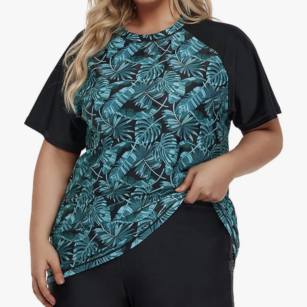 Tropical Leaf Print Raglan Sleeve Top w/ SUN PROTECTION: UPF 50+